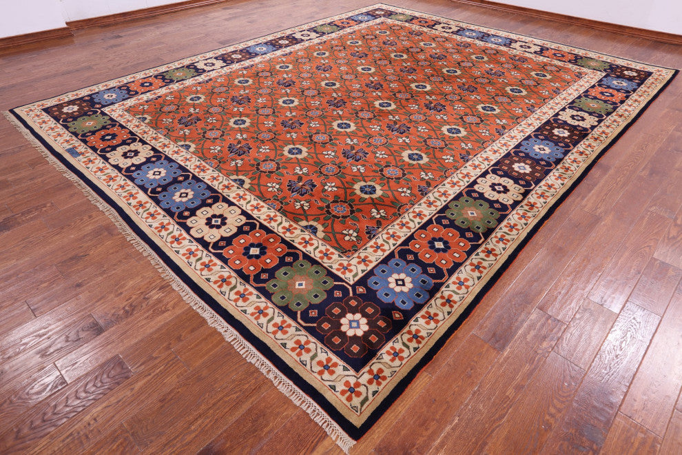 Signed Persian Varamin Hand-Knotted Wool Rug 10' 10" X 13' 10" Q10555