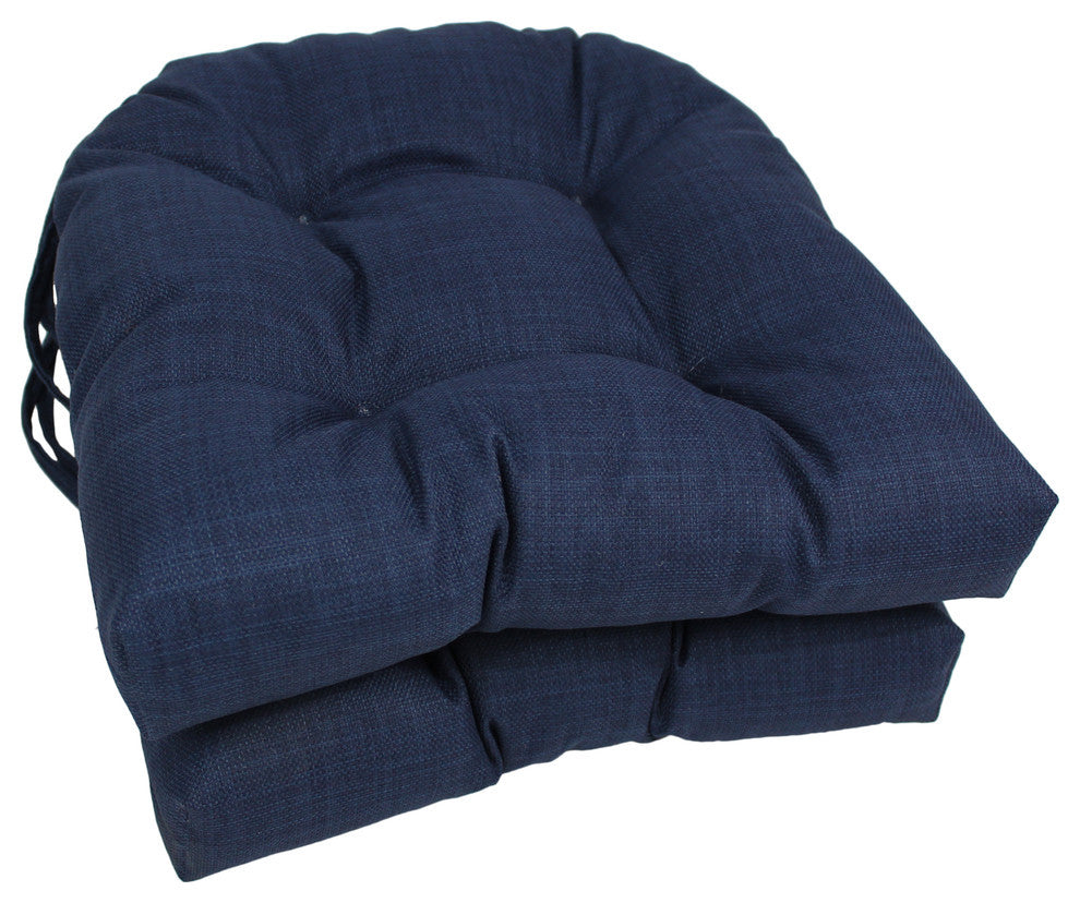 16" Outdoor Spun Polyester U-Shaped Tufted Chair Cushions, Set of 2, Azul
