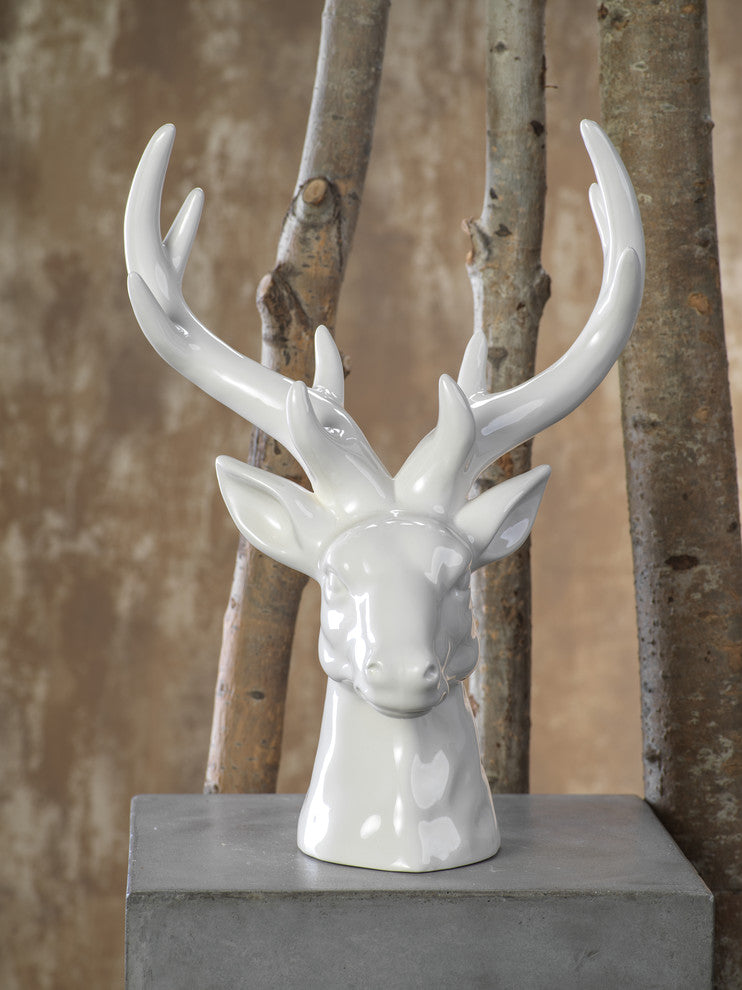 White Ceramic Stag Head Figurine Statue