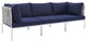 Harmony Sunbrella Basket Weave Outdoor Patio Aluminum Sofa, Taupe Navy