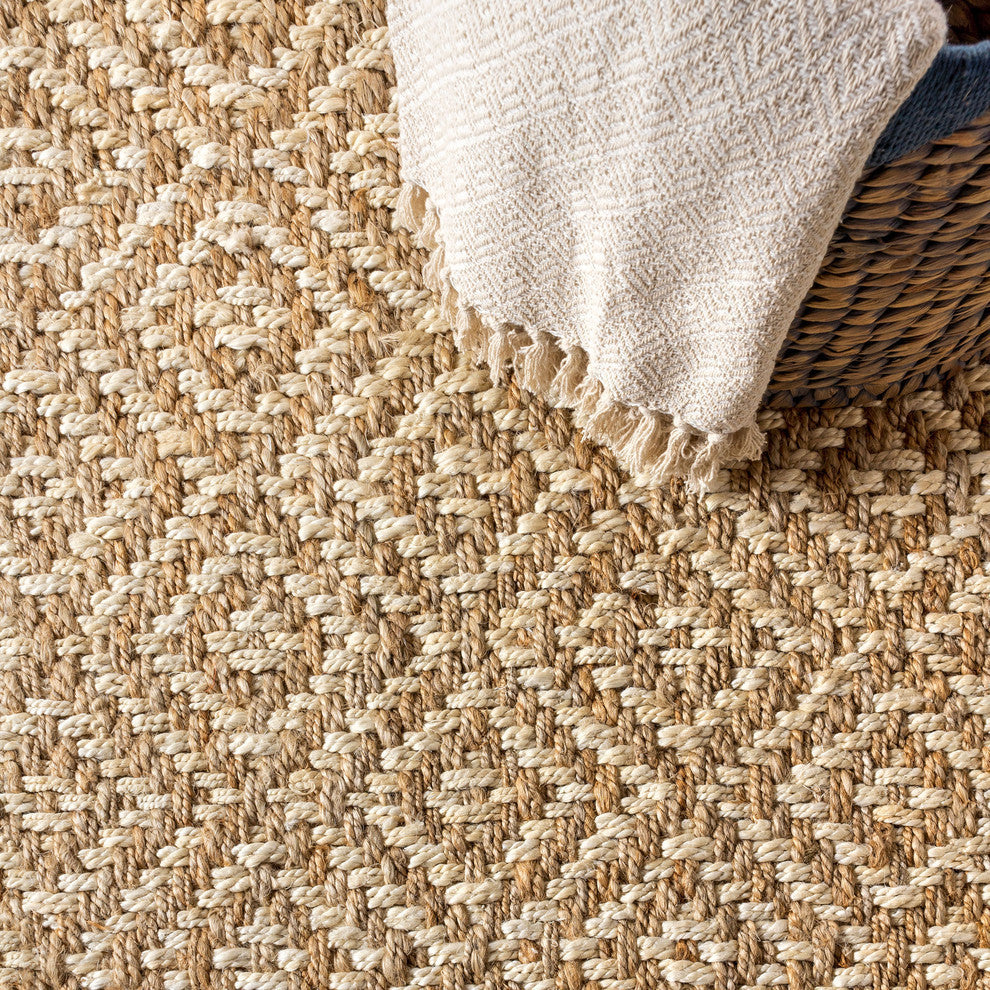 Hira Hand Woven Diamond Chunky Jute Natural  4' x 6' Area Rug