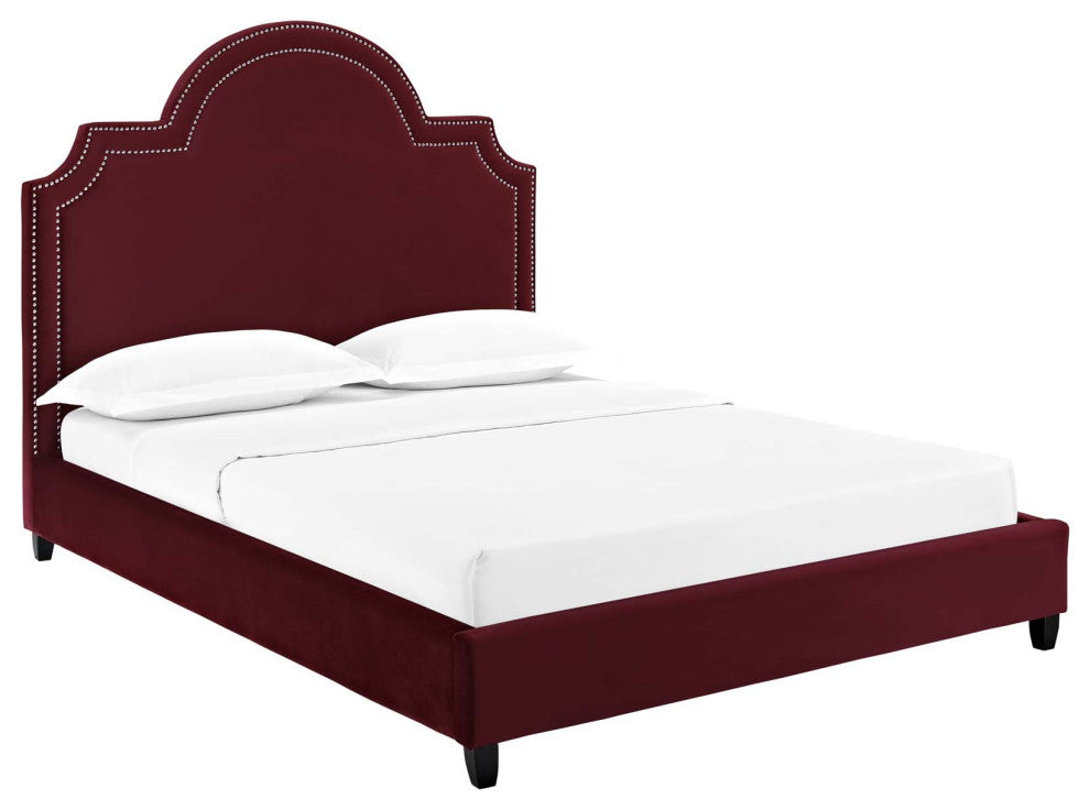 Maroon Primrose Queen Performance Velvet Platform Bed