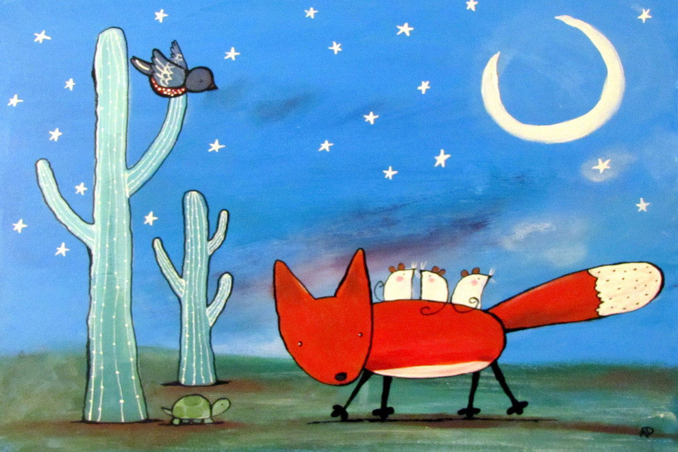 "Fox Ride" Painting Print on Wrapped Canvas