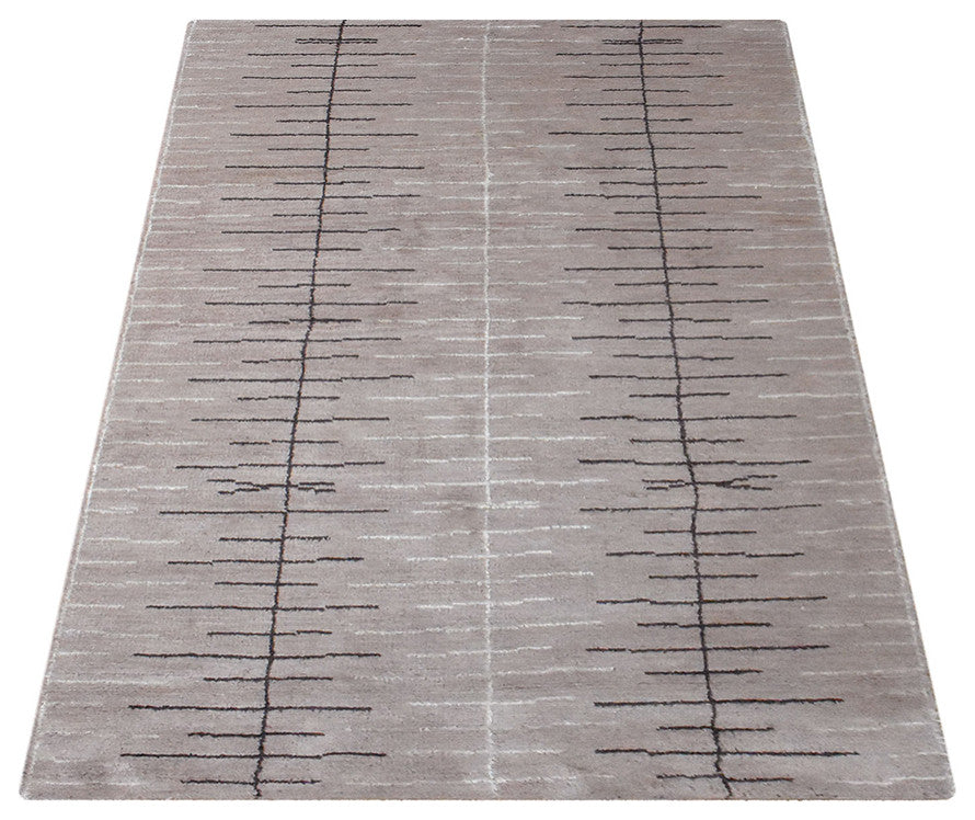Hand Knotted Wool Area Rug Abstract Brown White