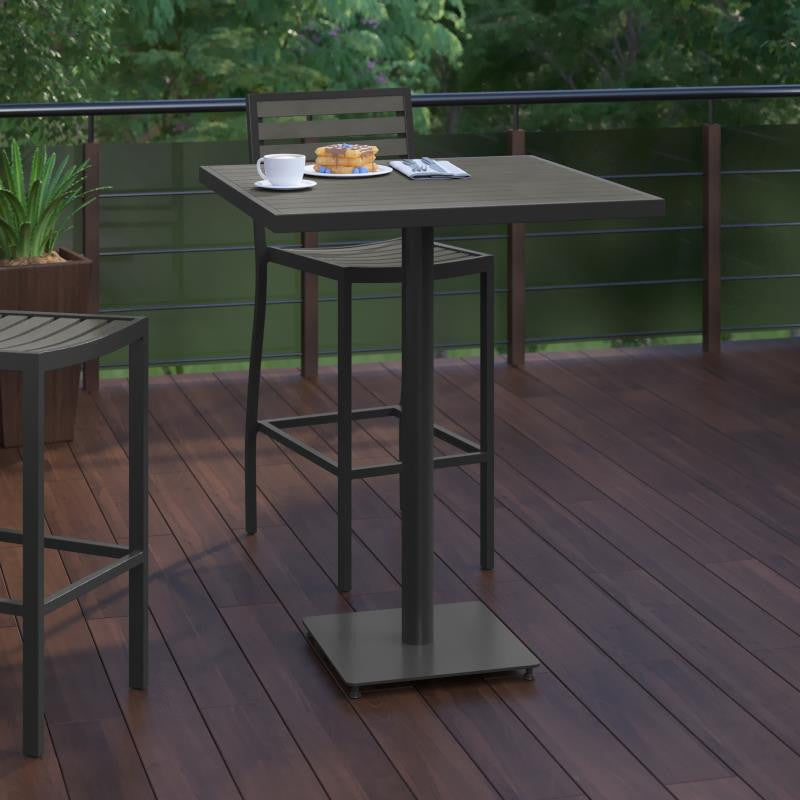 Lark Commercial Grade 32" Square Outdoor Bar Height Table, Gray Wash