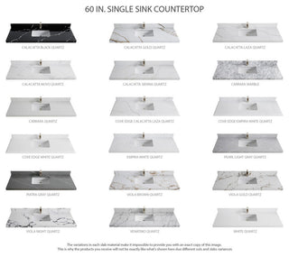 Chicago 60" Single Sink Bathroom Vanity, Fine Grain 2" White Quartz