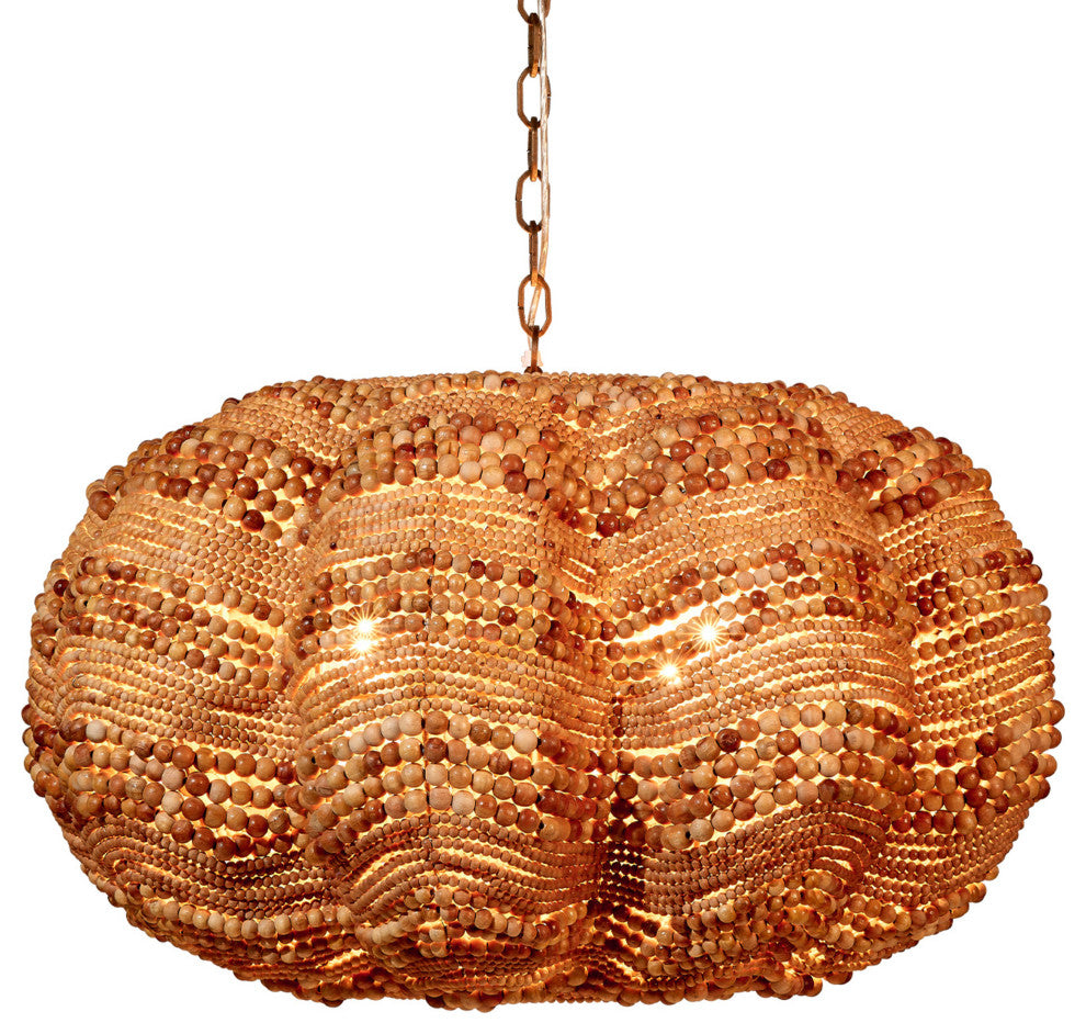 Clamshell Wood Beaded 4-Light Chandelier, Natural