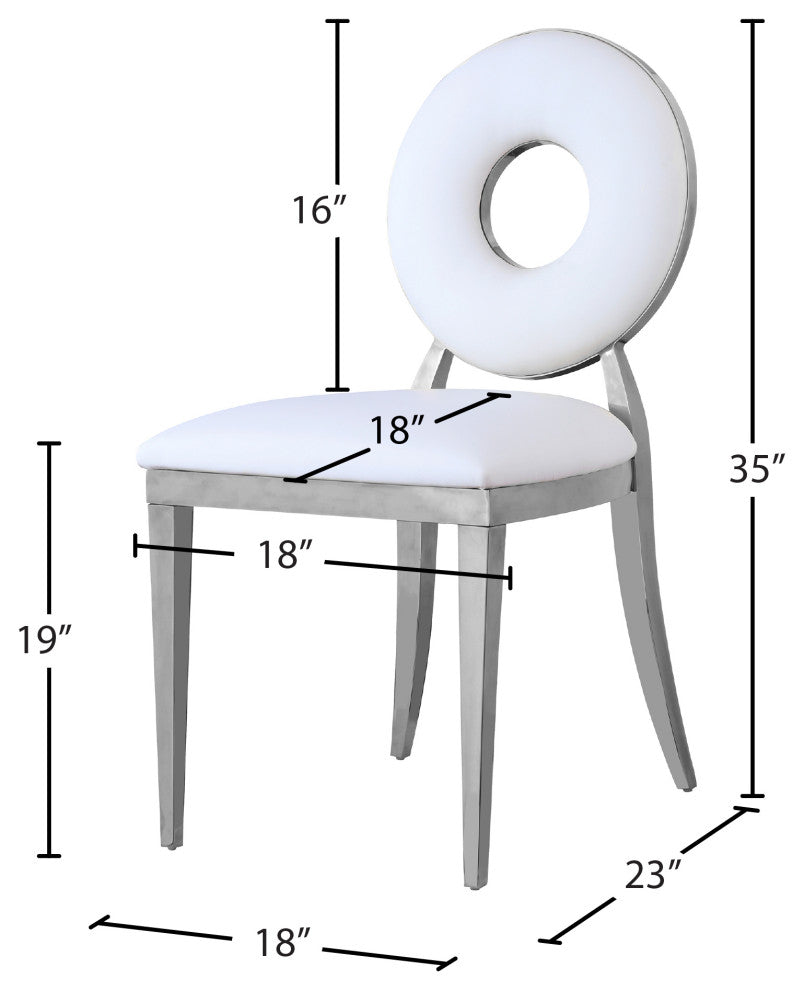 Carousel Upholstered Dining Chair, Set of 2, White Vegan Leather, Chrome Finish