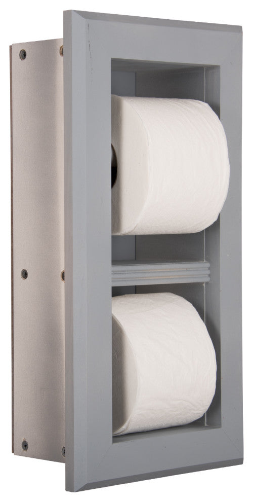 Bayshore Recessed Solid Wood Double Toilet Paper Holder 7 x 14.5, Primed Gray