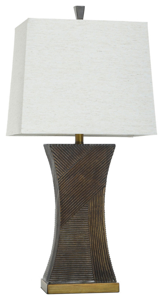 Asher - Linear Embossed Resin Table Lamp - Espresso Brown, Antique Brass