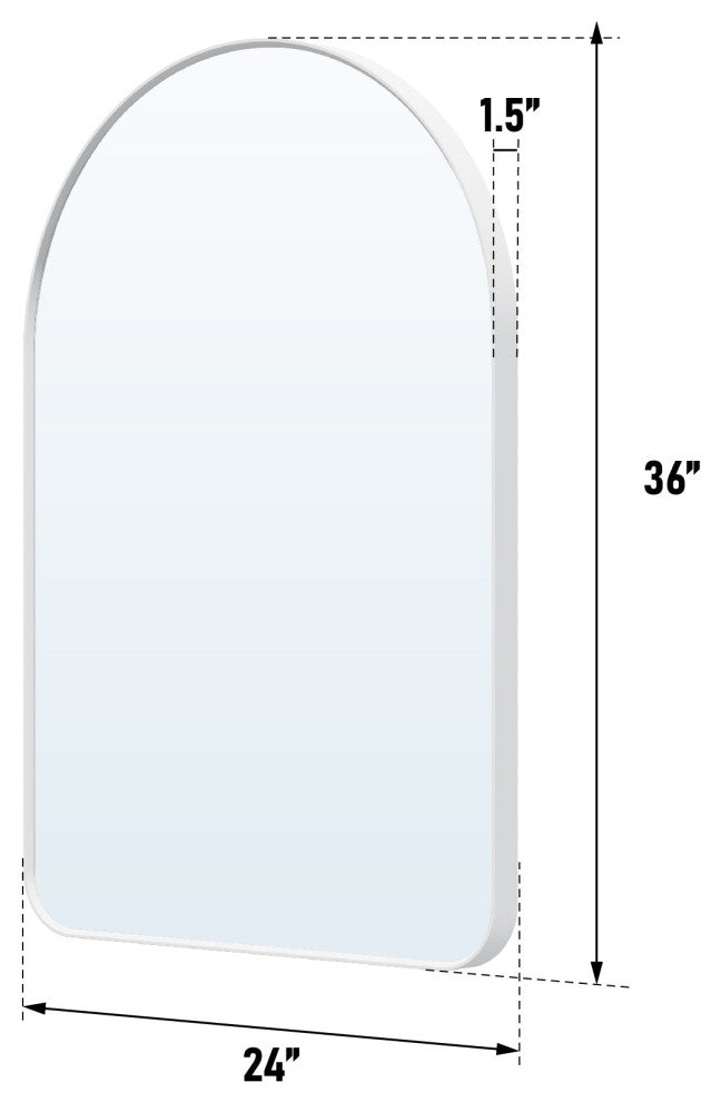 24"x36" Arched Bathroom Wall-mounted Mirror with Aluminum Frame, White