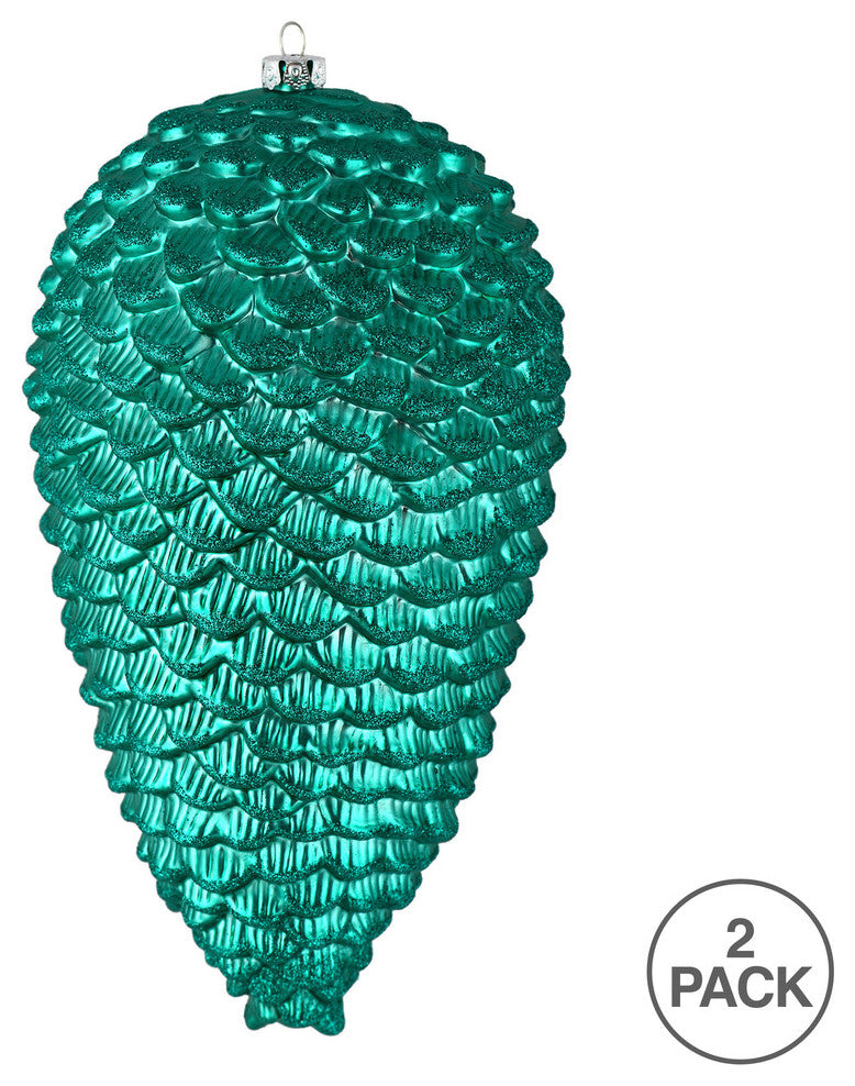 Vickerman N187342D 10" Teal Matte Glitter Pinecone Christmas Ornament