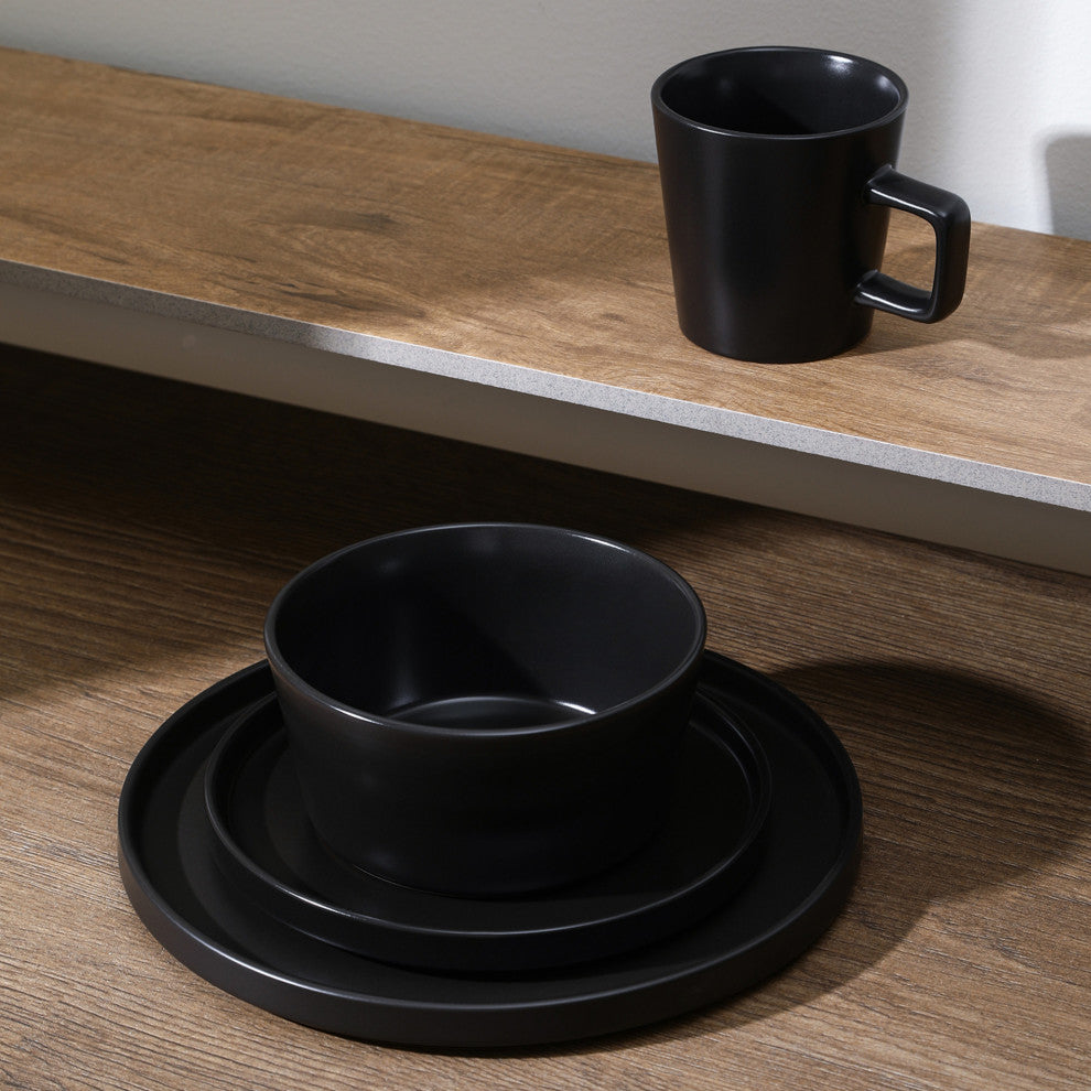 Stone Lain Celina Stoneware 32 Piece Dinnerware Set, Black Matte
