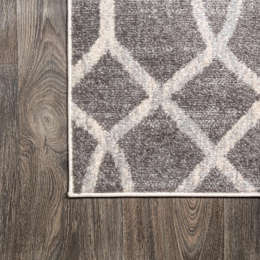 Asilah Ogee Fretwork Area Rug, Dark Gray/Cream, 8 X 10