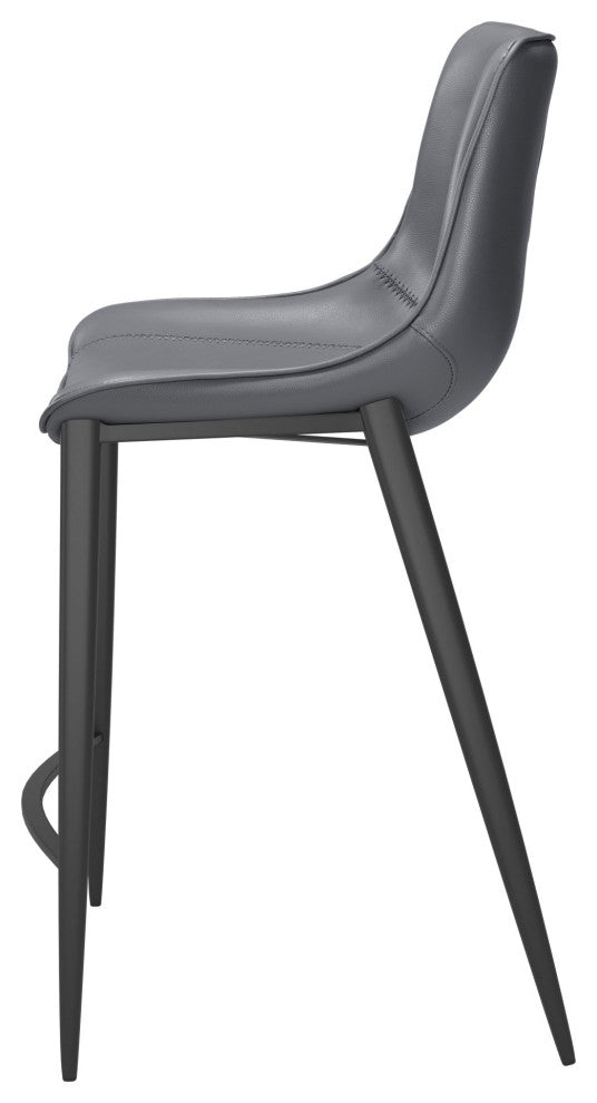Counter Stool Chair, Set of 2, Faux Vinyl Leather, Steel, Gray, Black