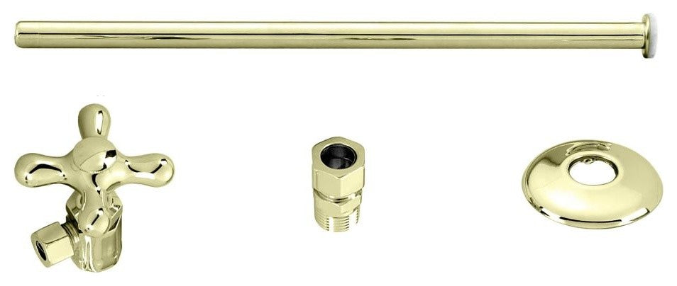 Toilet Kit With Stop And Flat Head Riser - Cross Handle In Polished Brass