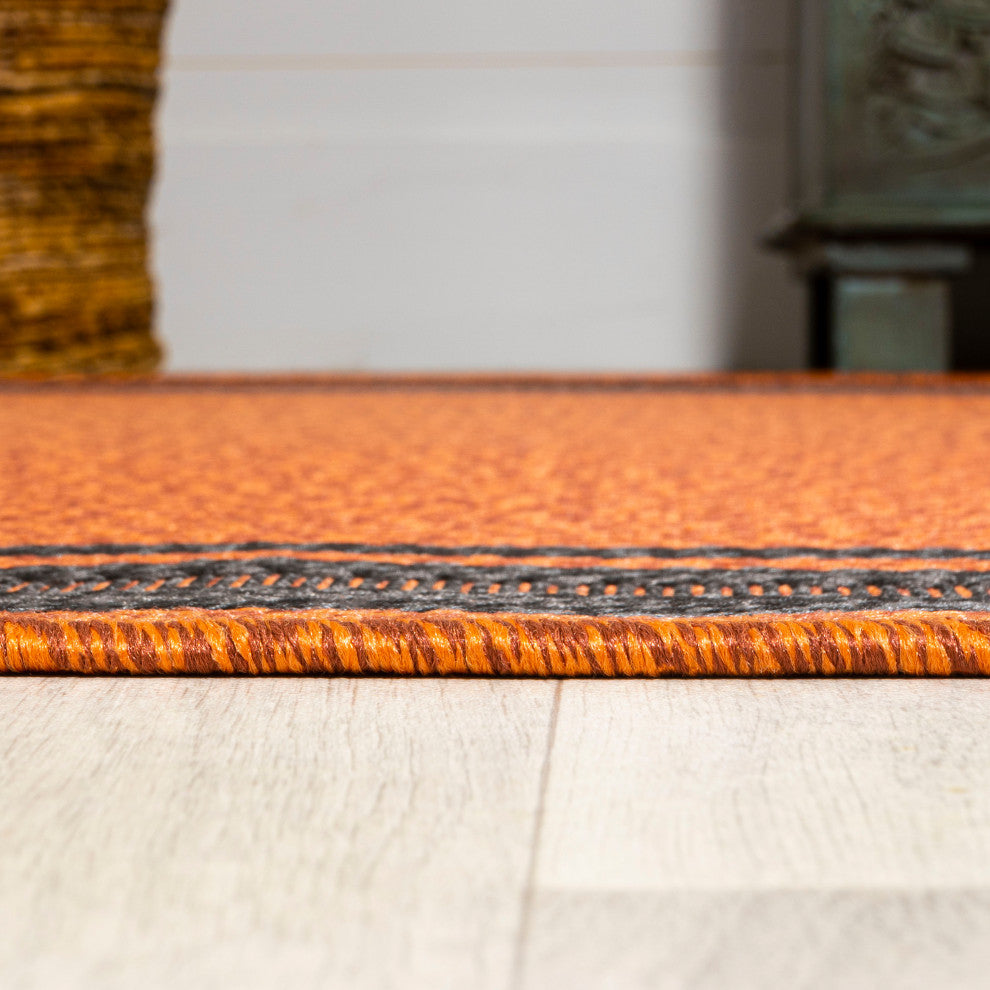 James Modern Border Stripe Indoor/Outdoor Area Rug, Orange/Dark Gray, 8x10