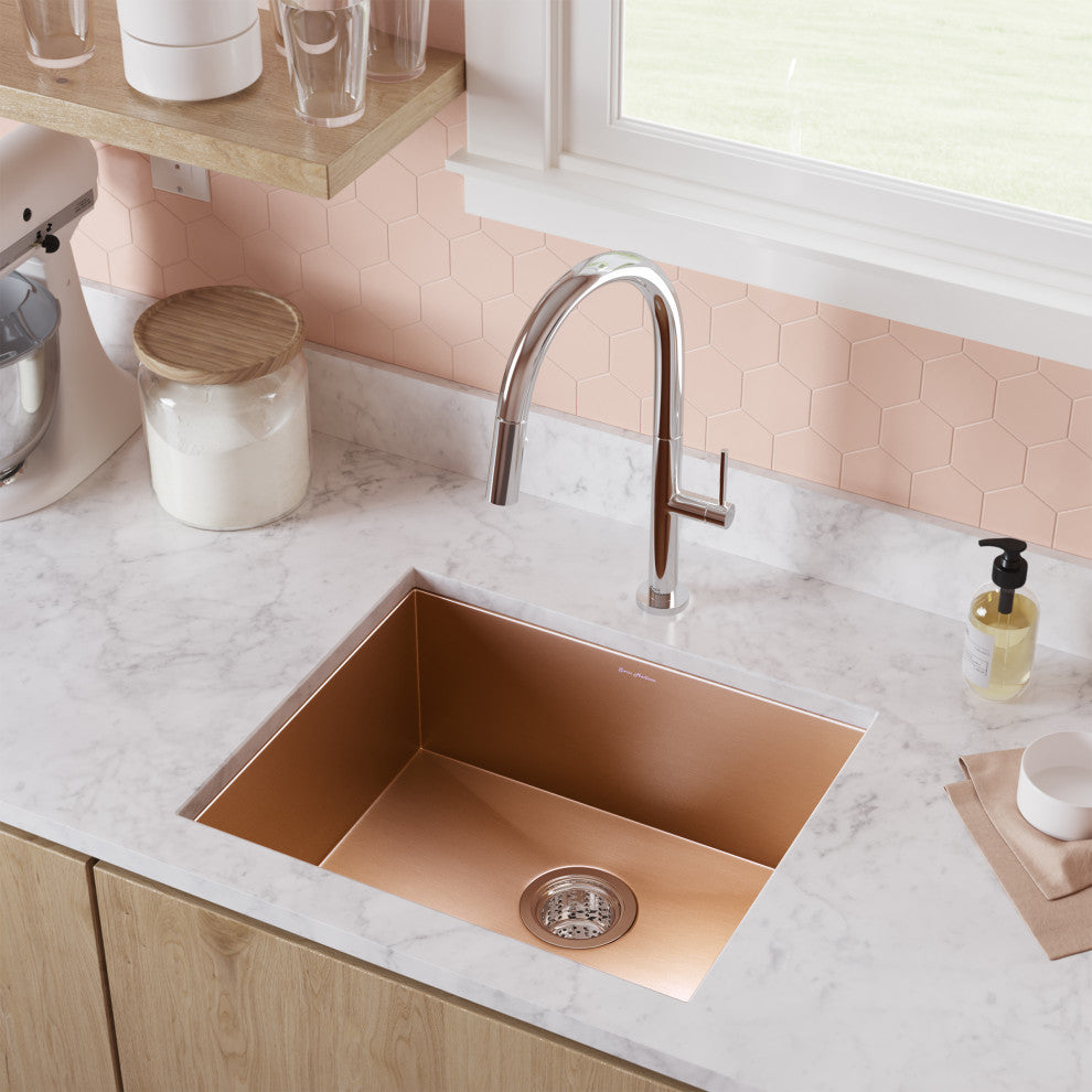 Tourner 21"x18" Stainless Steel, Single Basin, Undermount Sink, Rose Gold