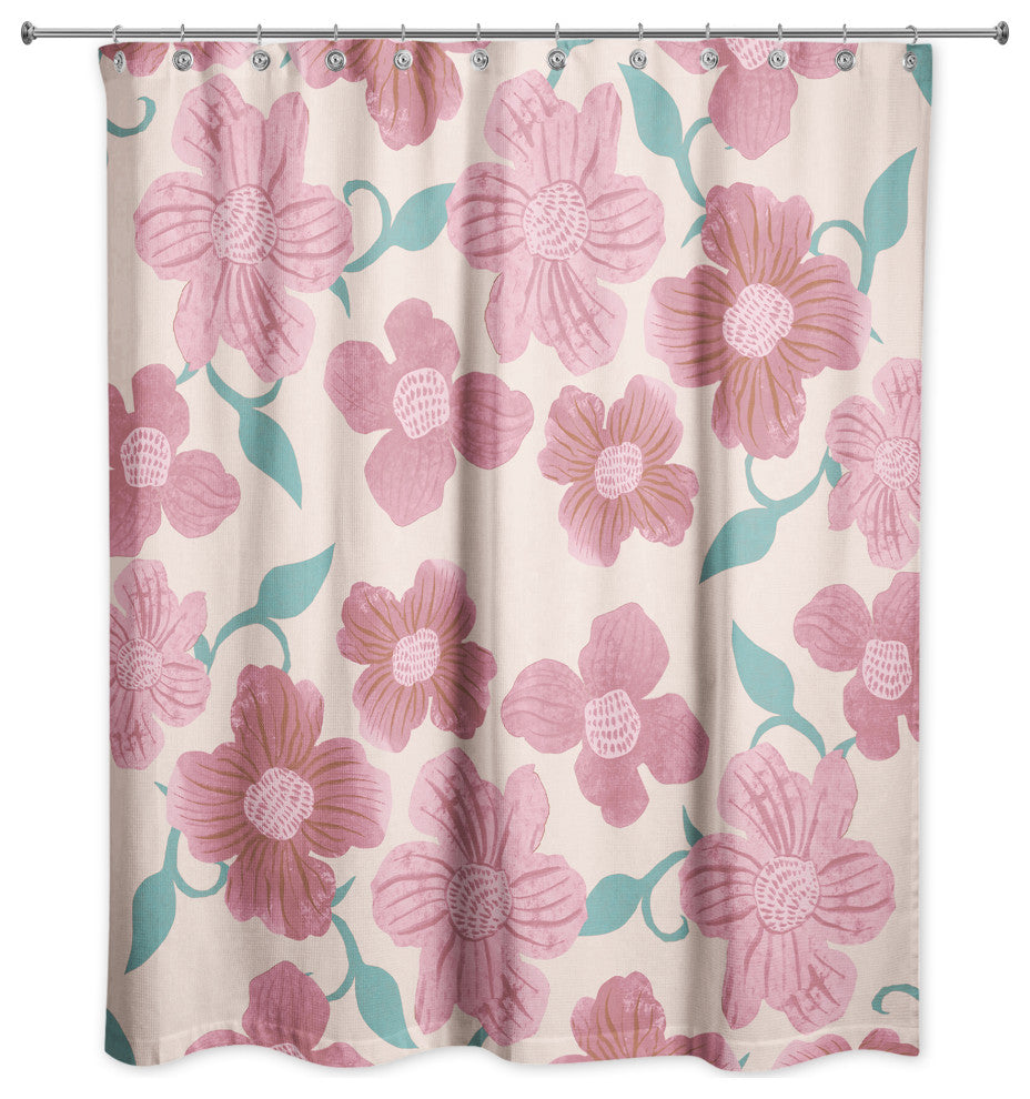 Pink Florals 71x74 Shower Curtain