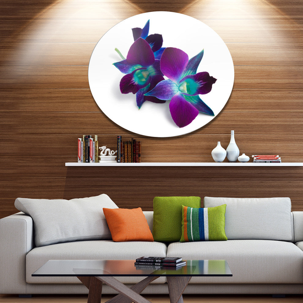 Deep Purple Orchid Flowers On White, Flowers Round Wall Art, 36"