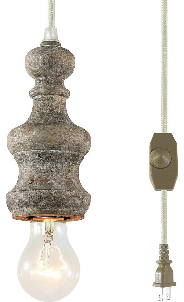 Wooden Plug in Pendant Light Rust Mini Hanging Lighting Fixture