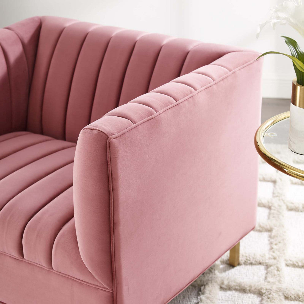 Tufted Armchair Accent Chair, Velvet, Pink, Modern, Living Lounge Hospitality