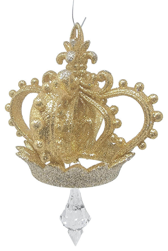 Sparkly Large Crown Ornament Dangle Ornate Glitter Designer Vintage Style, Gold