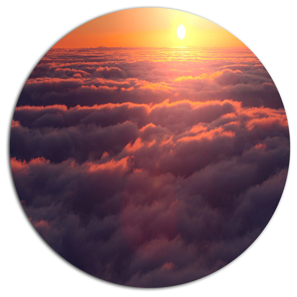 Amazing Sunset View Over Clouds, Landscape Round Wall Art, 11"