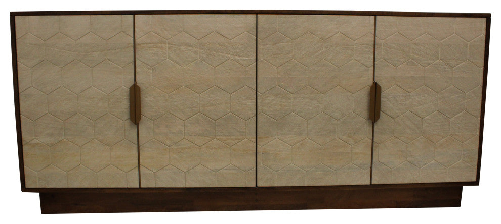 Honeycomb Solid Wood Sideboard, Two-toned Natural Finish