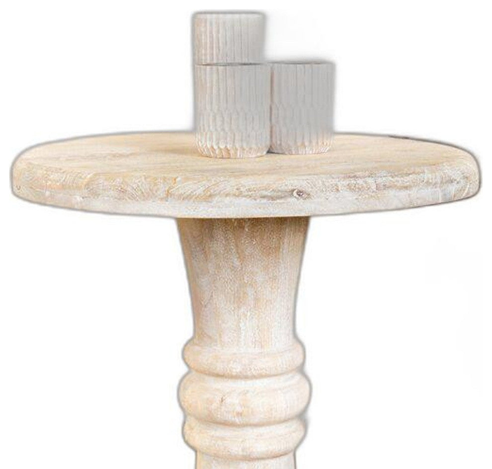 Rustic Natural Pedestal End Table
