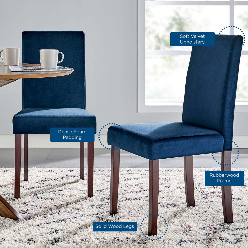 Side Dining Chair, Set of 2, Velvet, Wood, Blue Navy, Modern, Bistro Restaurant