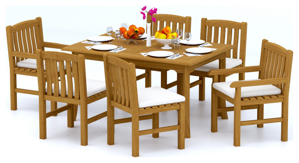 7-Piece Outdoor Patio Teak Dining Set: 60" Rectangle Table, 6 Devon Chairs