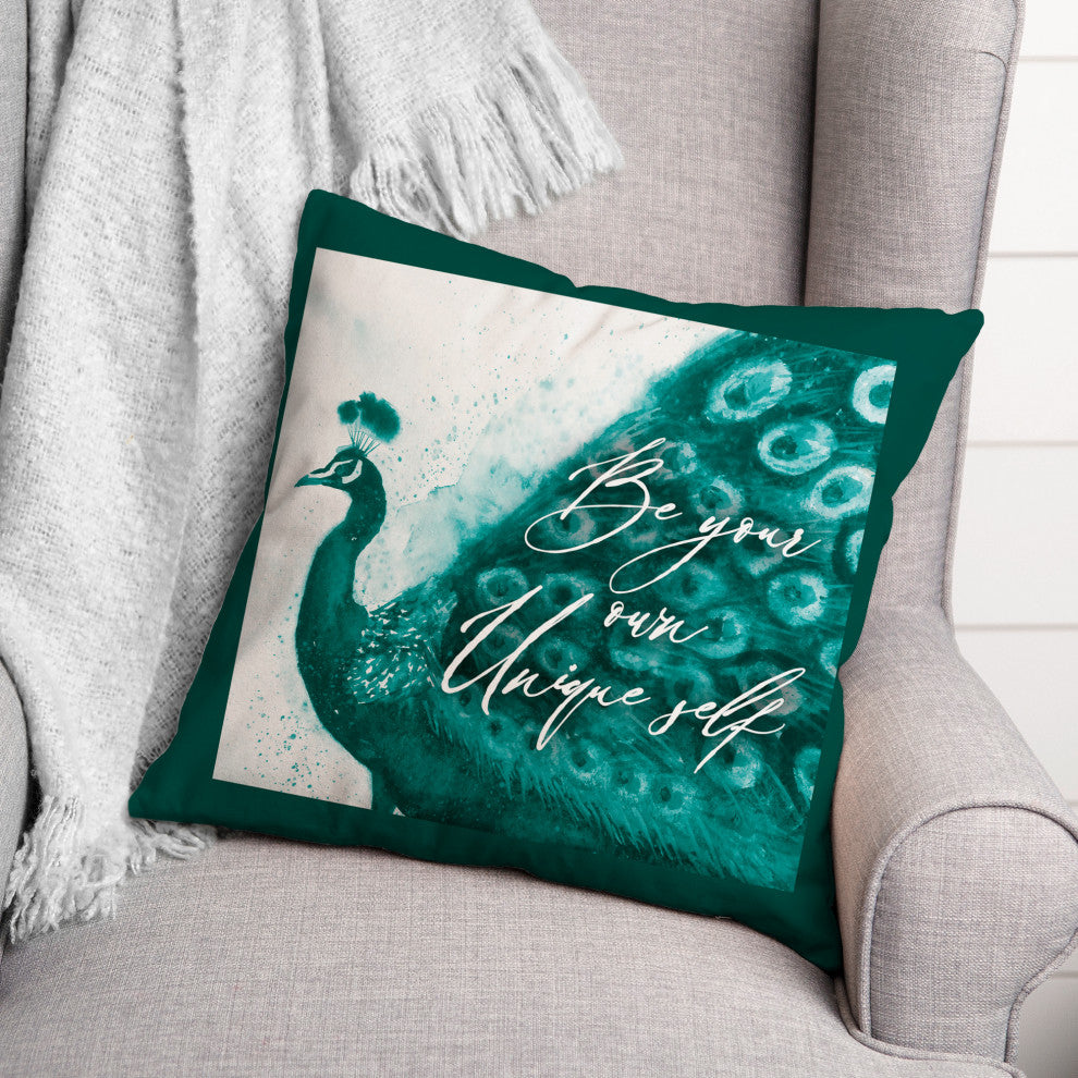Peacock Watercolor Unique Self 4 20x20 Spun Poly Pillow