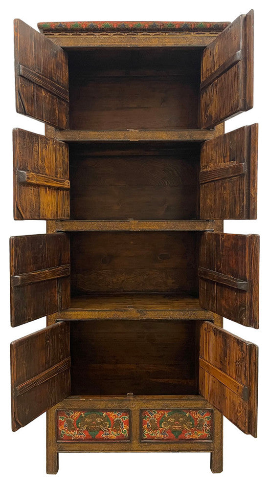 Consigned Antique Tibetan Painted Dragon Tall Cabinet