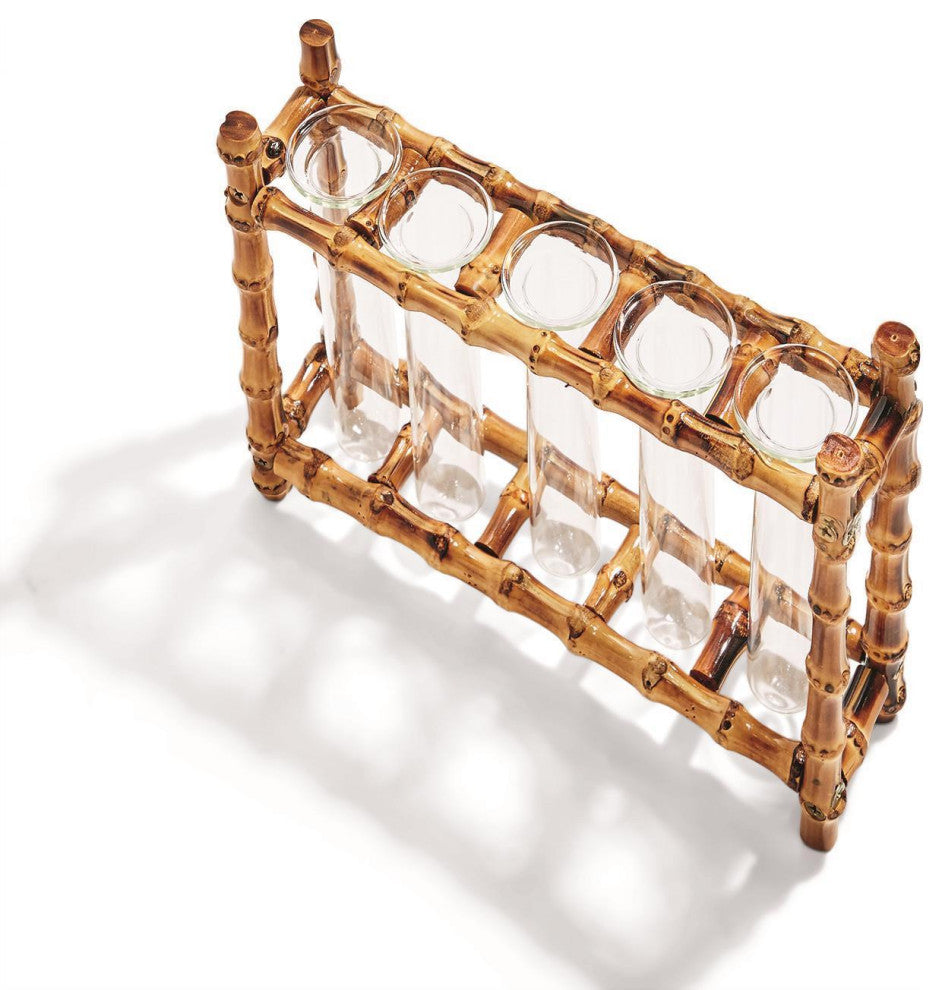 Two's Company Natural Bamboo Vase Includes 5 Glass Tubes, WTR006