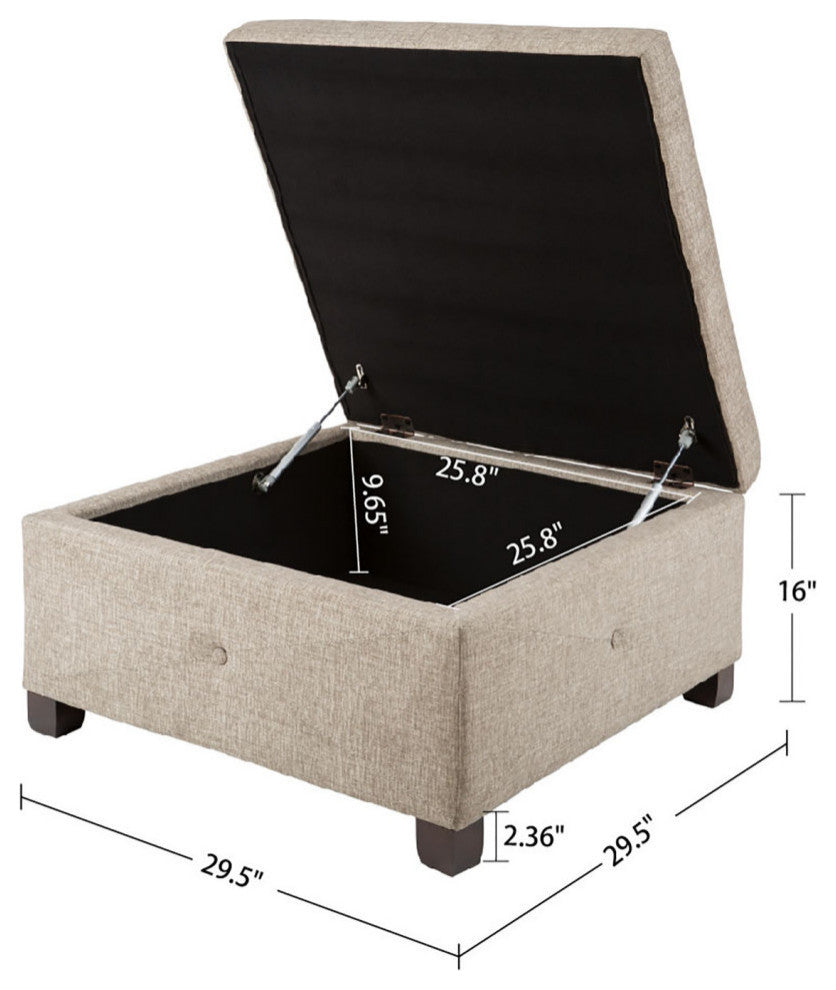 Madison Park Della Button Tufted Soft Close Storage Ottoman, Sand