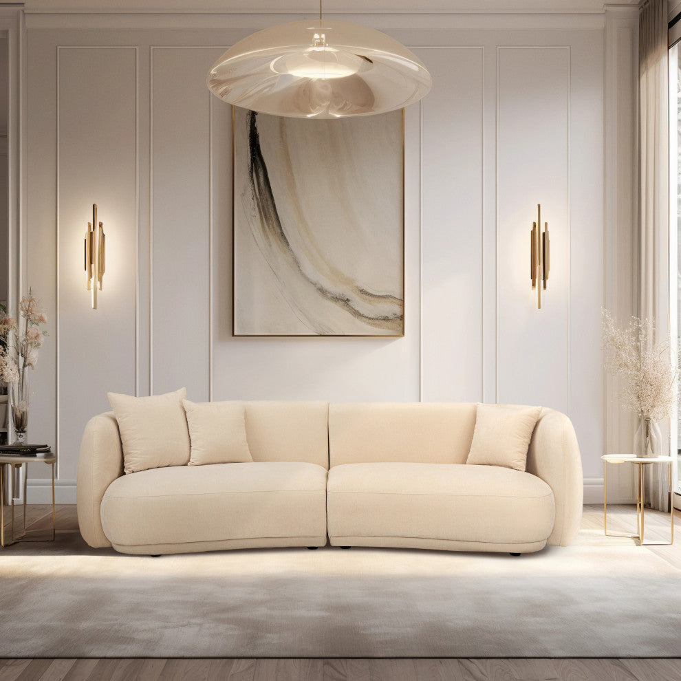 4-Seat Curved Sofa, Ivory/Beige