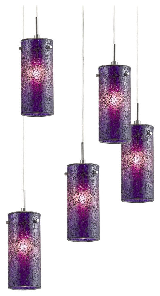 Tube Multi-Light Pendant Cluster, Satin Nickel, Mosaic Purple