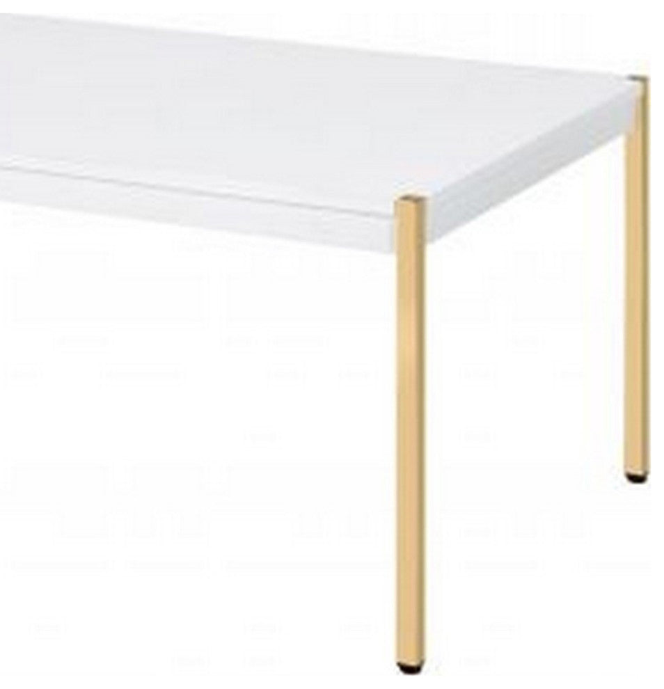Benzara BM266460 Coffee Table With Metal Tube Legs, White and Gold