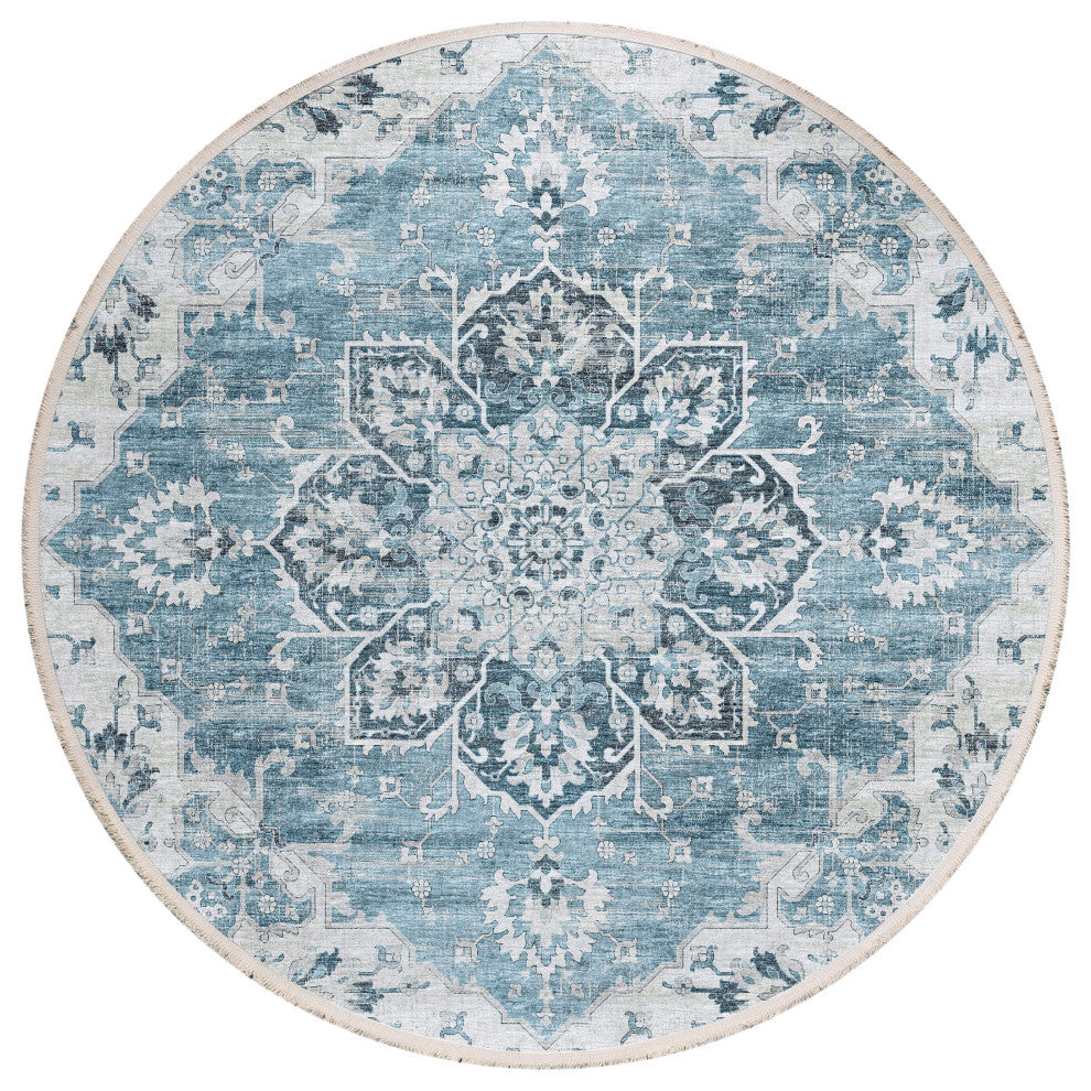 Indoor/Outdoor Marbella MB3 Denim Machine Washable 10' x 10' Round Rug
