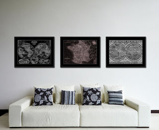 France, Paris Vivid Sepia Map Print On Canvas With Black Custom Frame, 16" X 21"