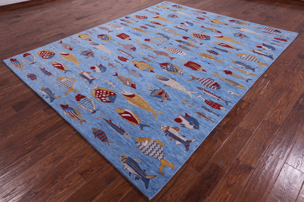 8' 1" X 10' 2" Gabbeh Fish Design Hand-Knotted Wool Rug - Q13695
