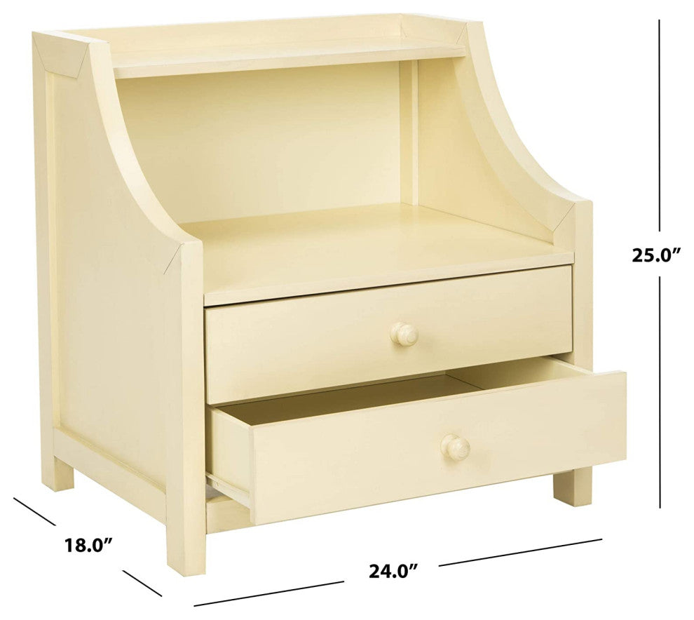 Unique Nightstand, 2 Drawers and Rectangular Top With Curved Accents, White