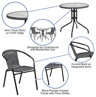 28RD Gray Table Set w/Rattan