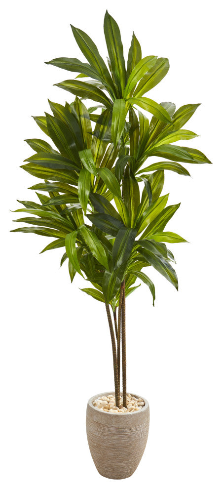 68" Dracaena Artificial Plant, Sand Colored Planter, Real Touch