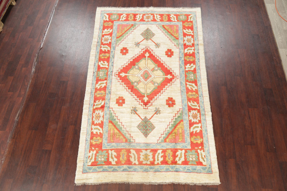 Oushak Oriental Traditional Hand-Knotted Turkish Area Rug, Beige, 9'2"x5'8