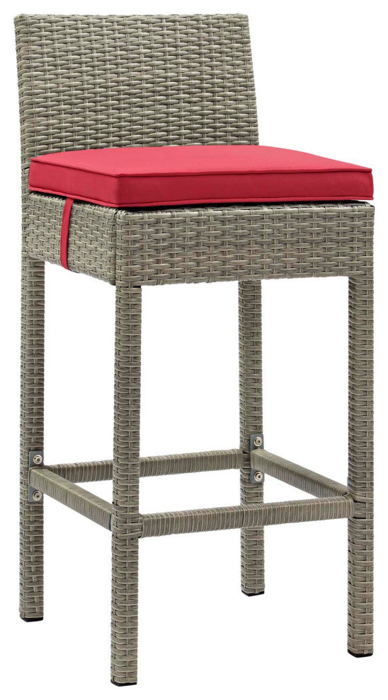 Light Gray Red Conduit Outdoor Patio Wicker Rattan Bar Stool