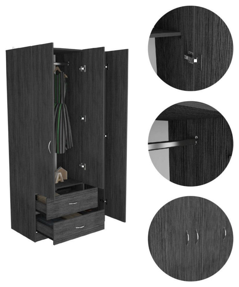 Bosko 3 Doors Armoire, Smokey Oak / White
