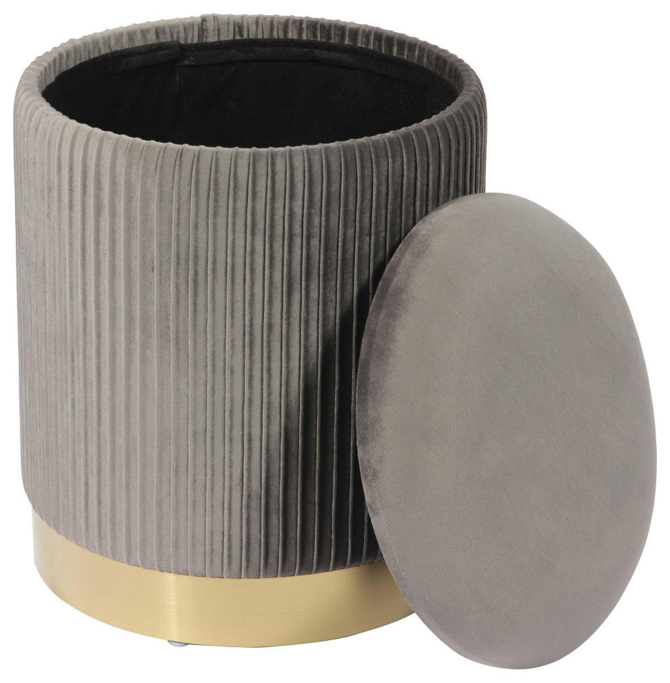Zoe Grey Velvet Storage Ottoman - Grey