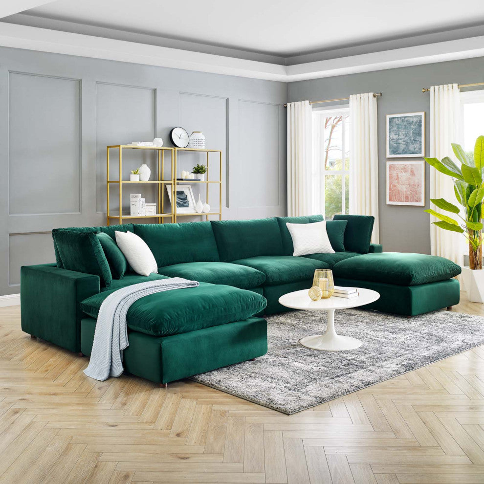 Sectional Sofa Set, Velvet, Green, Modern, Living Lounge Hotel Lobby Hospitality